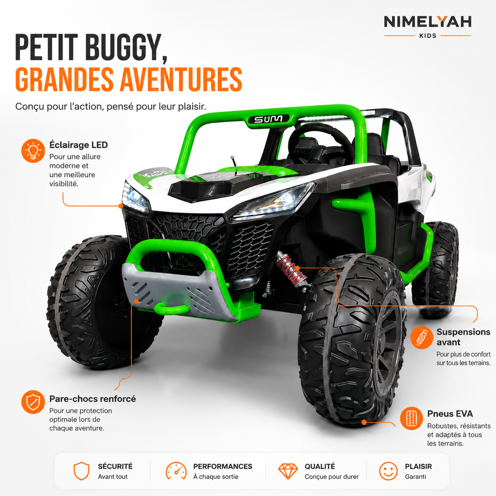 Buggy électrique enfant 24 V 2 places blanc / vert – Trail Rider Pro
