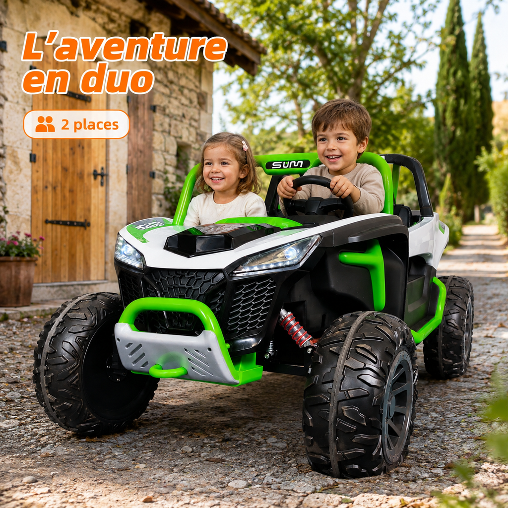 Buggy électrique enfant 24 V 2 places blanc / vert – Trail Rider Pro
