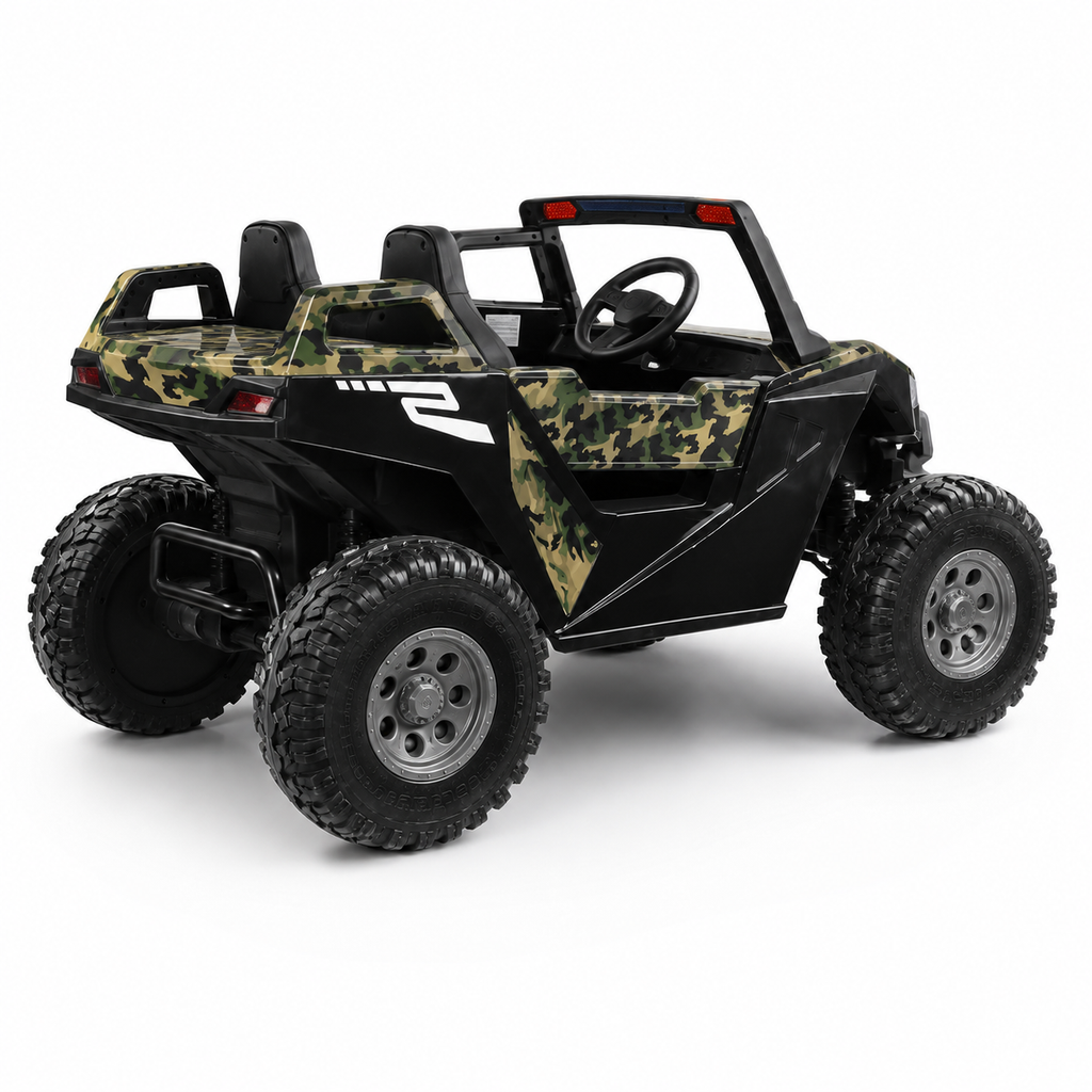Buggy électrique enfant 24 V avec 4 moteurs camouflage vert – Trail Rider Pro