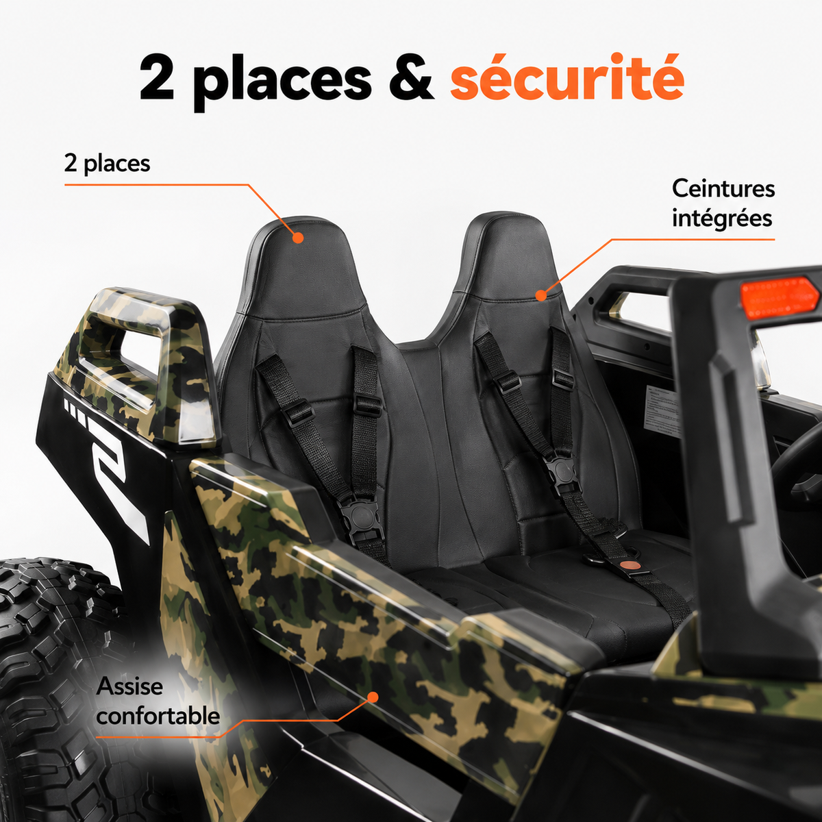 Buggy électrique enfant 24 V avec 4 moteurs camouflage vert – Trail Rider Pro