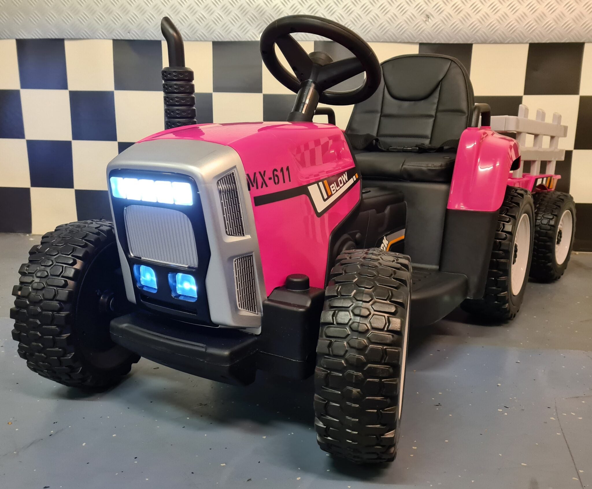 Tracteur électrique enfant 12 V avec remorque rose – Little Farmer