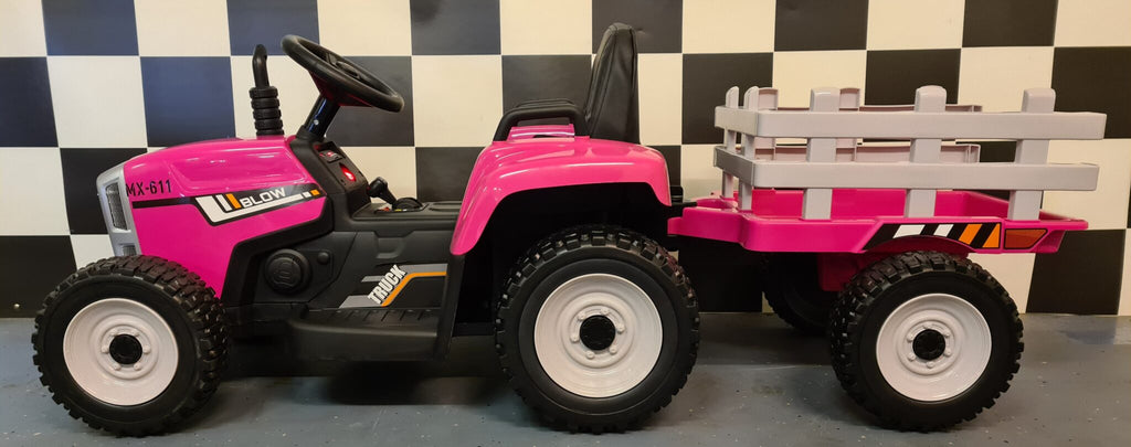 Tracteur électrique enfant 12 V avec remorque rose – Little Farmer – vue 4