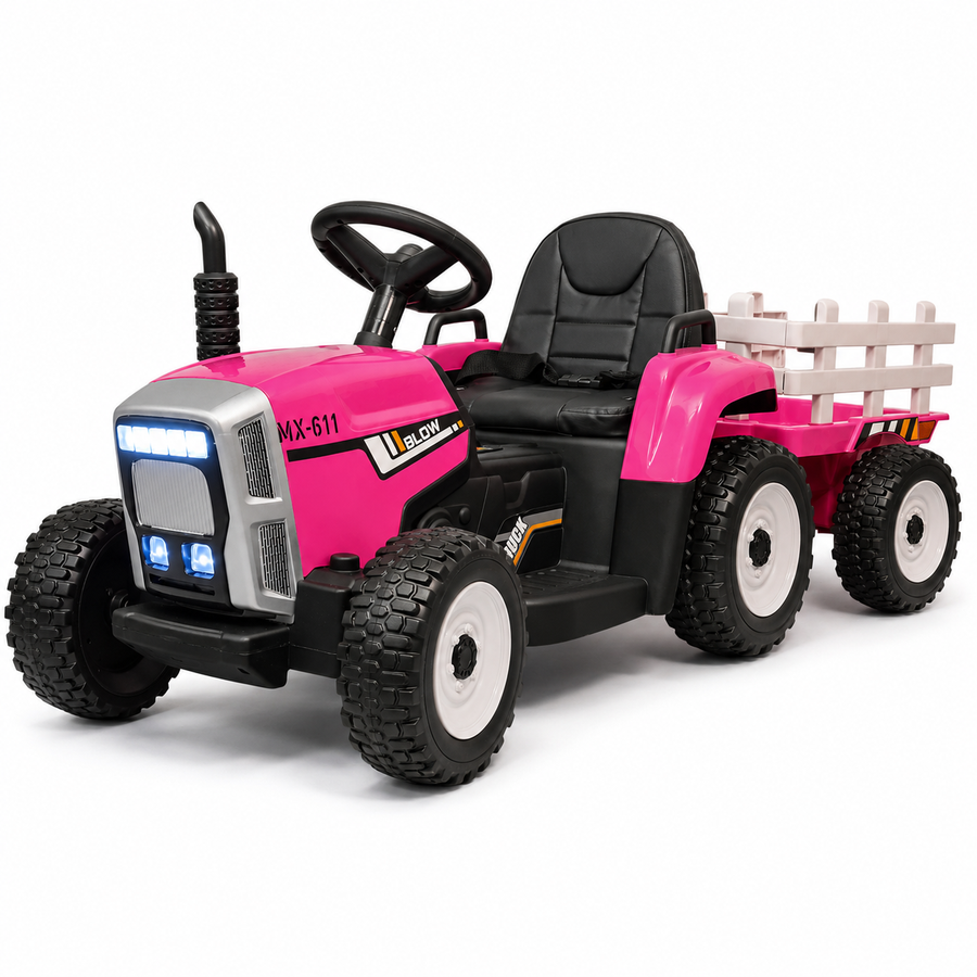 Tracteur électrique enfant 12 V avec remorque rose – Little Farmer