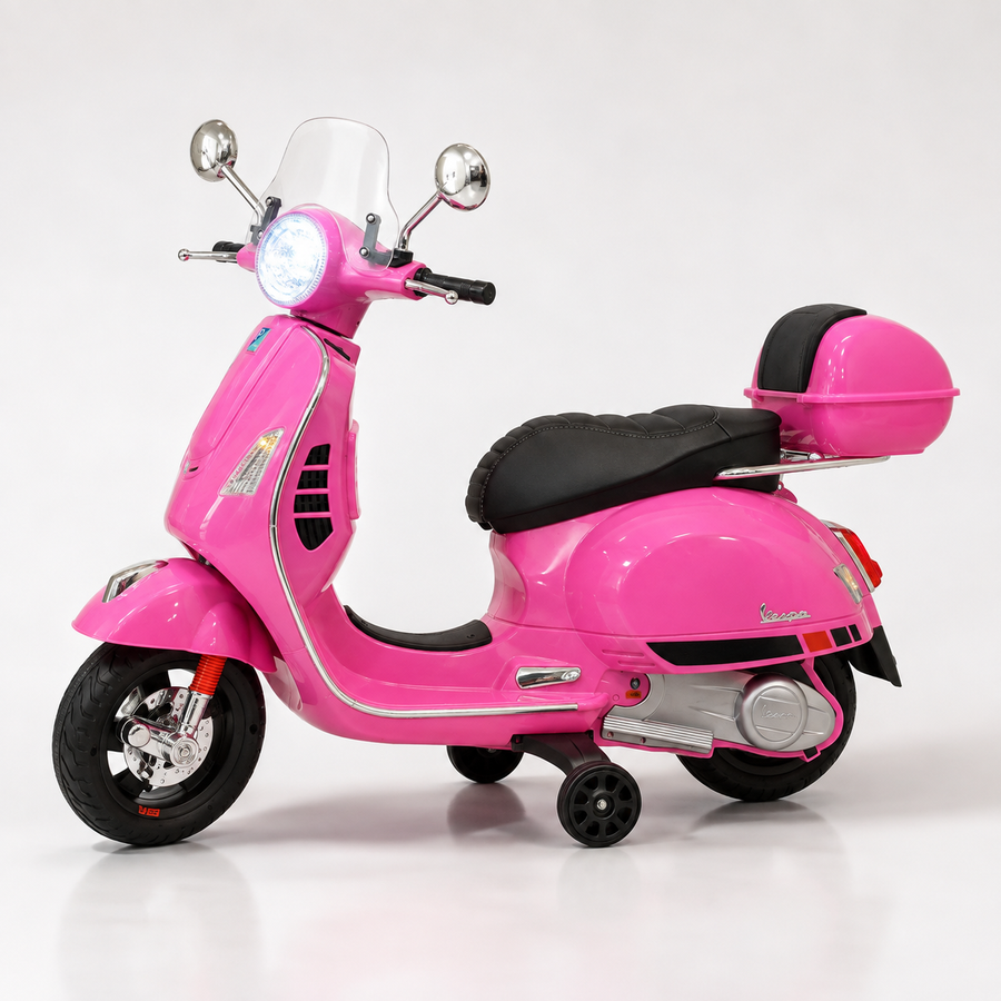 Scooter électrique enfant Vespa GTS rose 12 V avec pare-brise – Street Rider