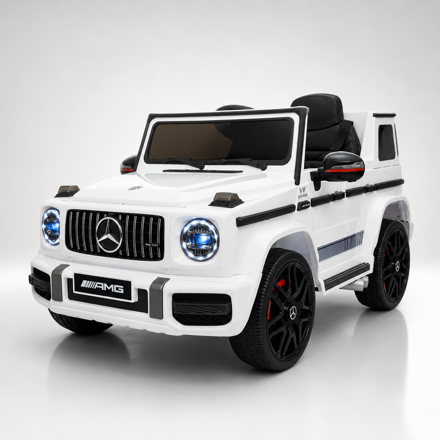 Voiture électrique enfant Mercedes G63 12V blanc avec démarrage progressif 1 place – Adventure Rider