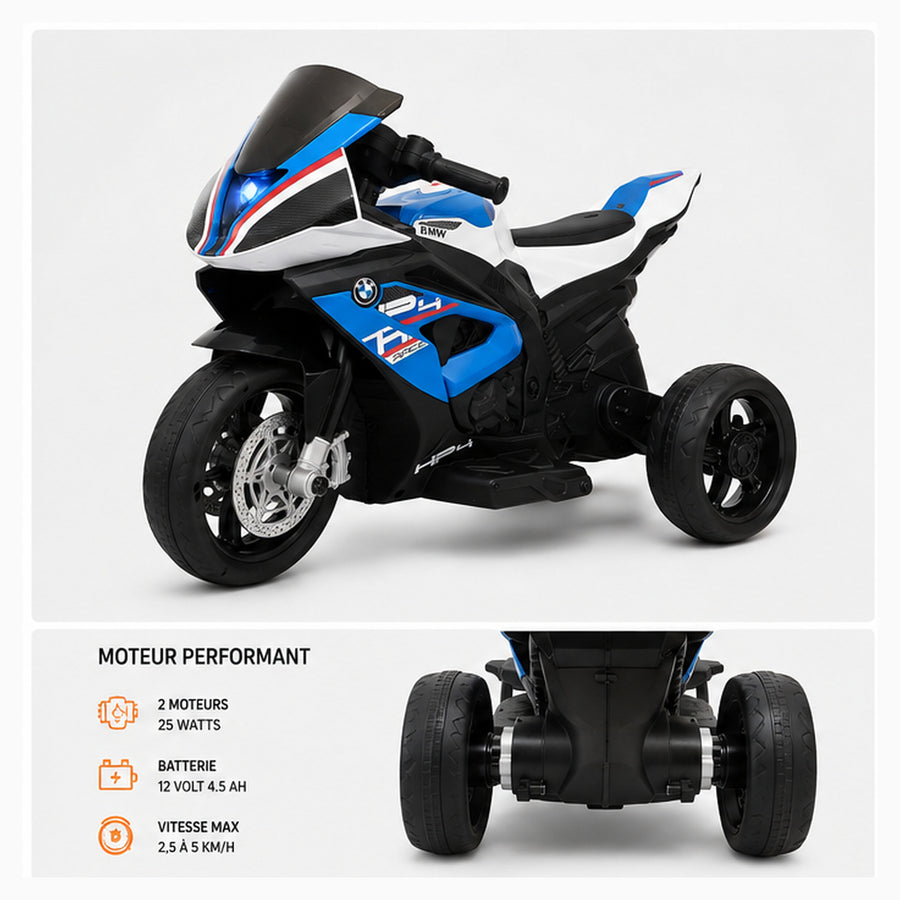 Voiture électrique enfant Mini BMW HP4 trike bleu 12 V – Street Rider