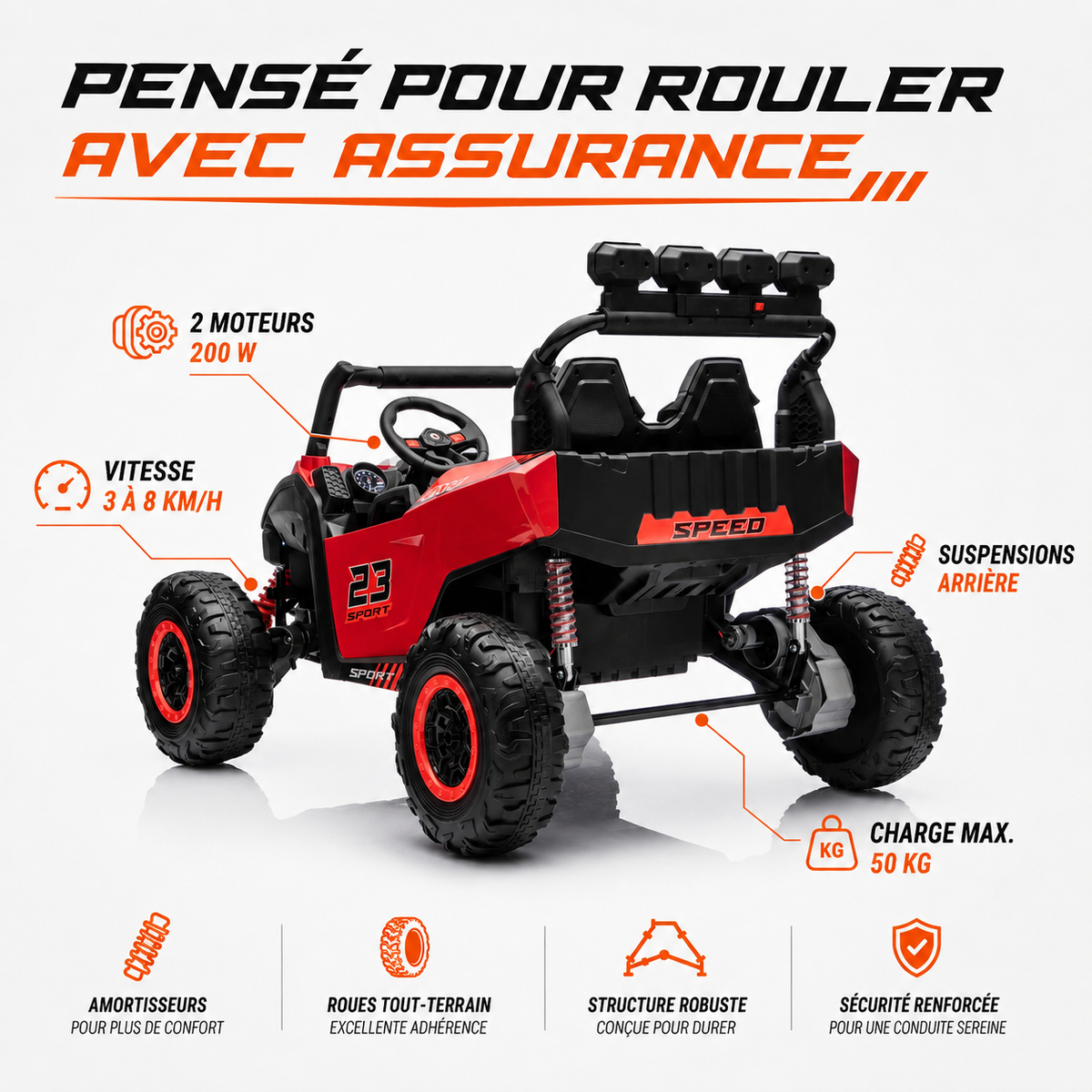 Buggy électrique enfant Patrol 24 V rouge – Trail Rider Pro