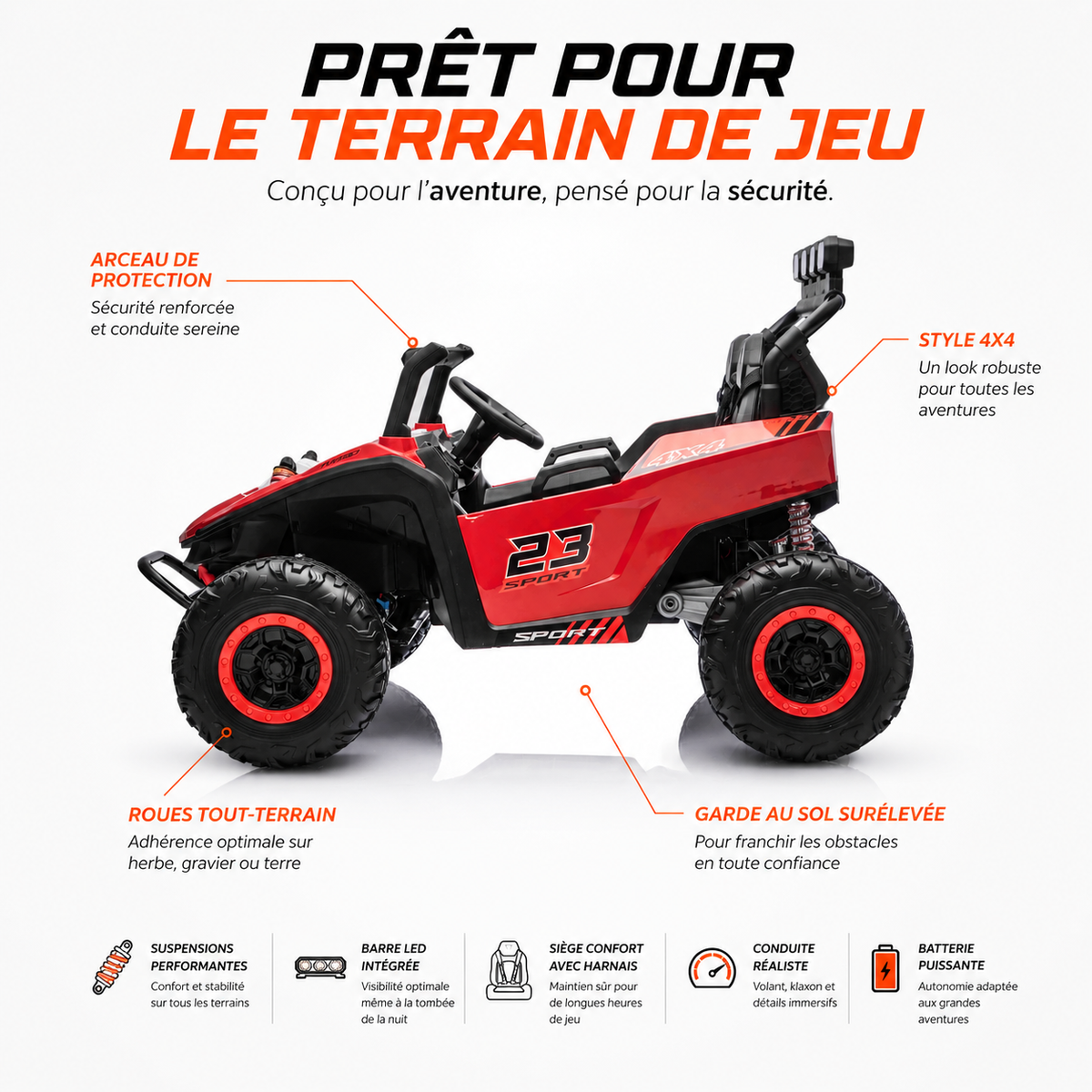 Buggy électrique enfant Patrol 24 V rouge – Trail Rider Pro