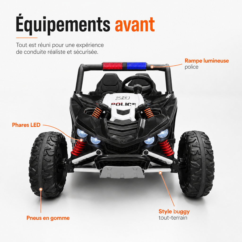 Buggy électrique enfant Police Patrol 24 V – Trail Rider Pro