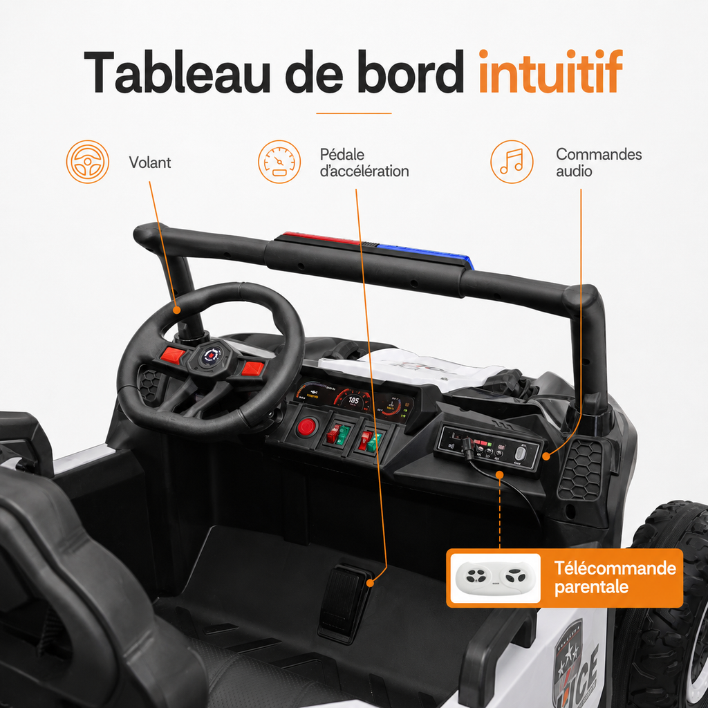 Buggy électrique enfant Police Patrol 24 V – Trail Rider Pro