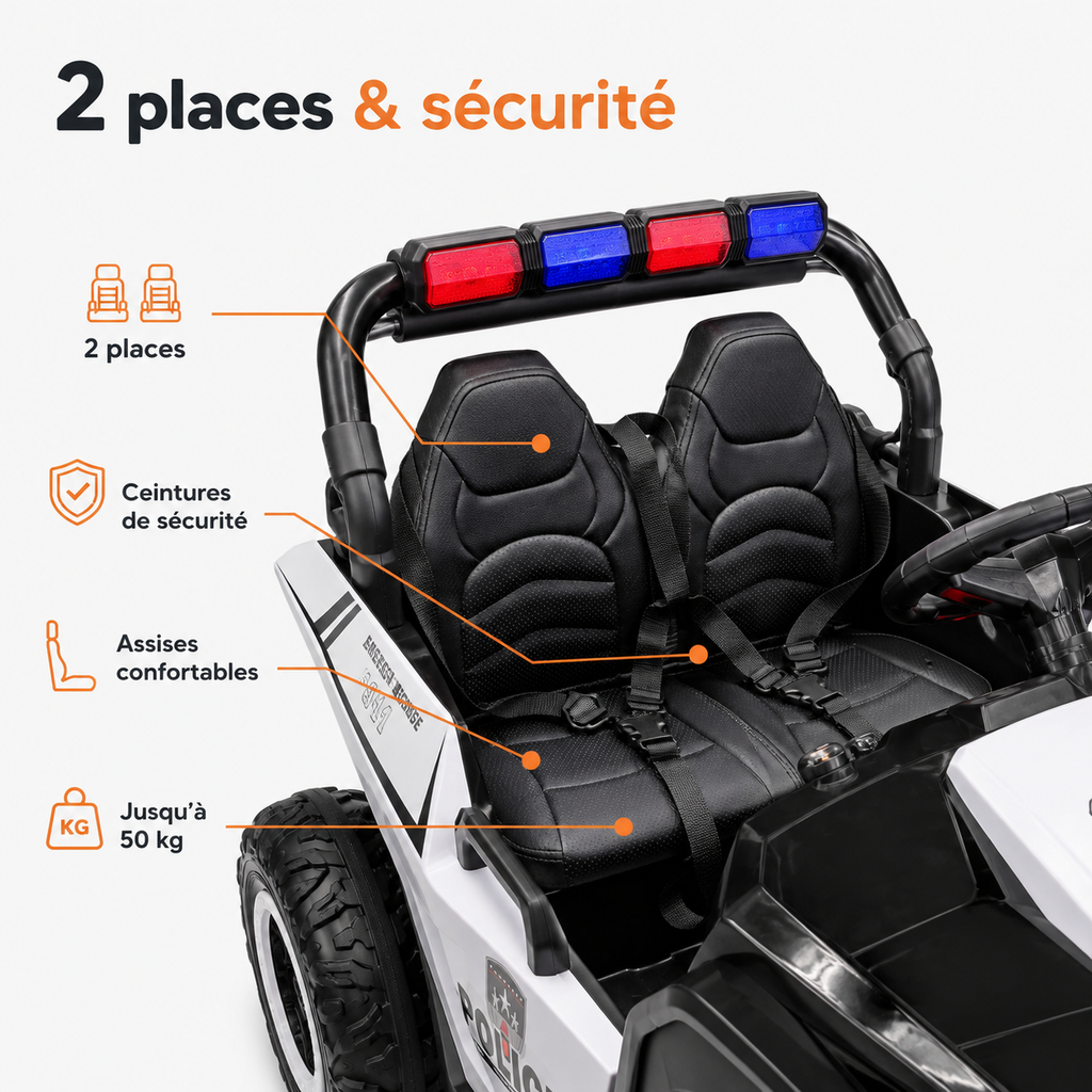 Buggy électrique enfant Police Patrol 24 V – Trail Rider Pro