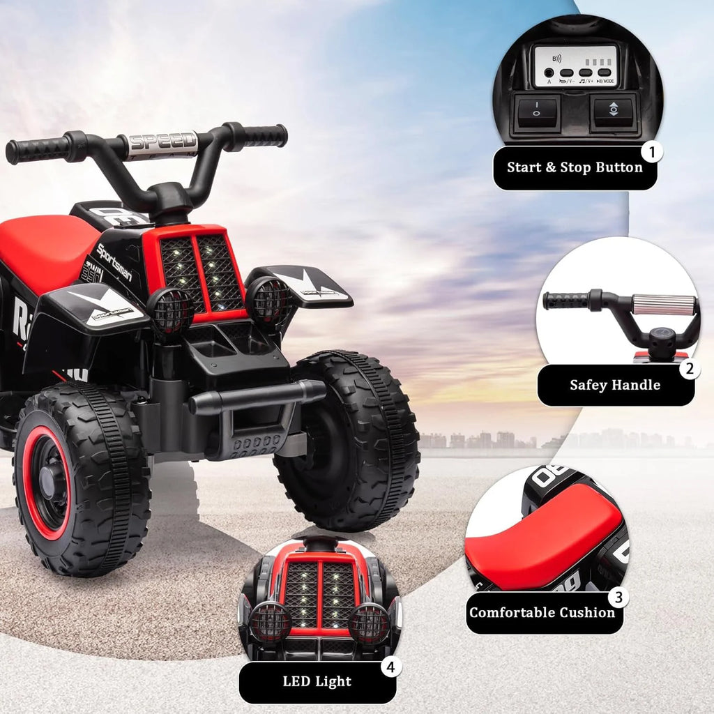 6V Kids Ride on Car Electric Quad ATV with Forward/Reverse Gear, Music and Horn Battery Powered Electric Vehicle for 3+ years