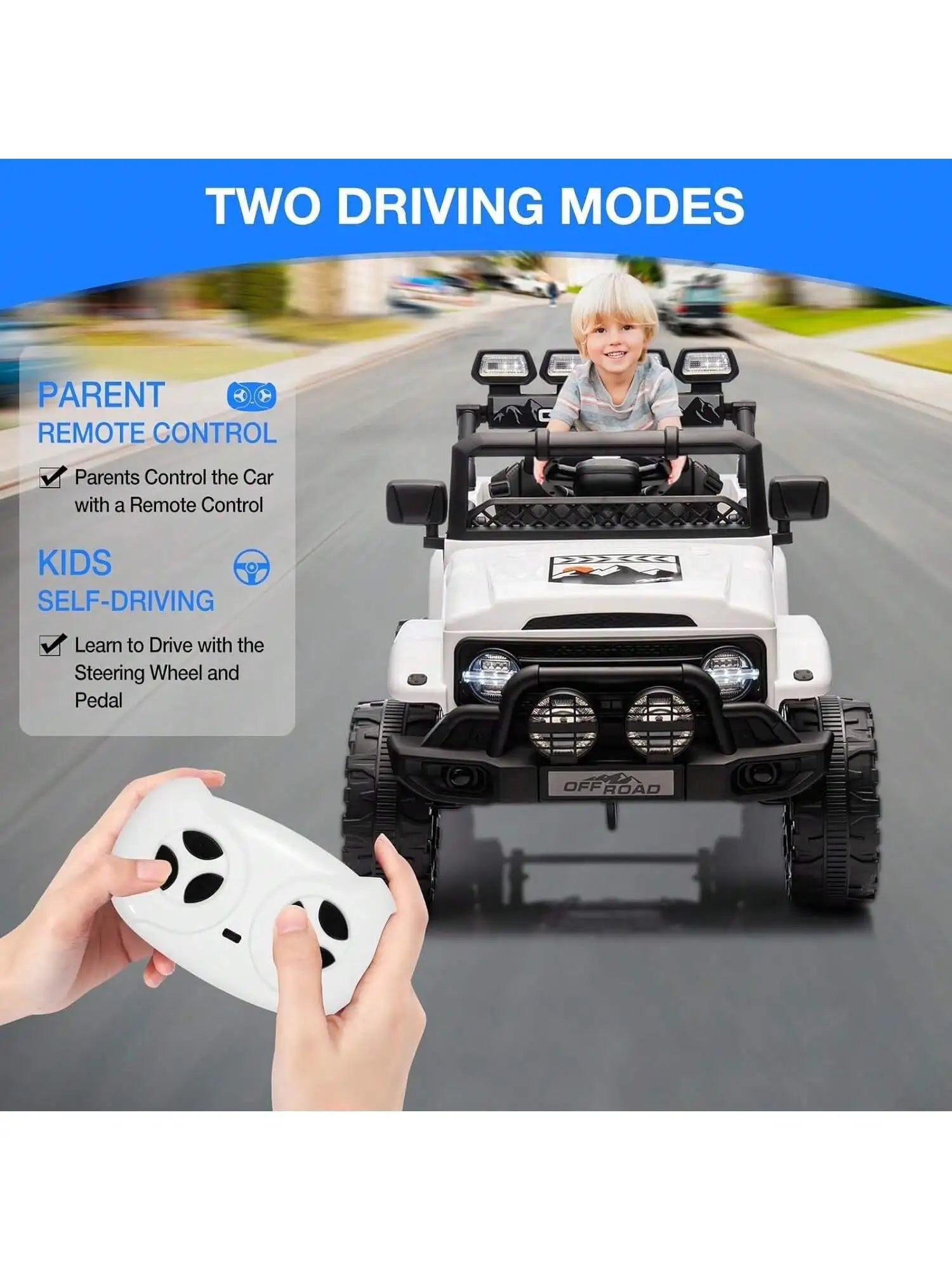 HAUSPROFI 12V Kids Electric Car, With Remote Control,Seat Belt,LED Lights,ATV 4 Wheels,Bluetooth Speaker,3-Speeds,Suspension, for 3+ Years