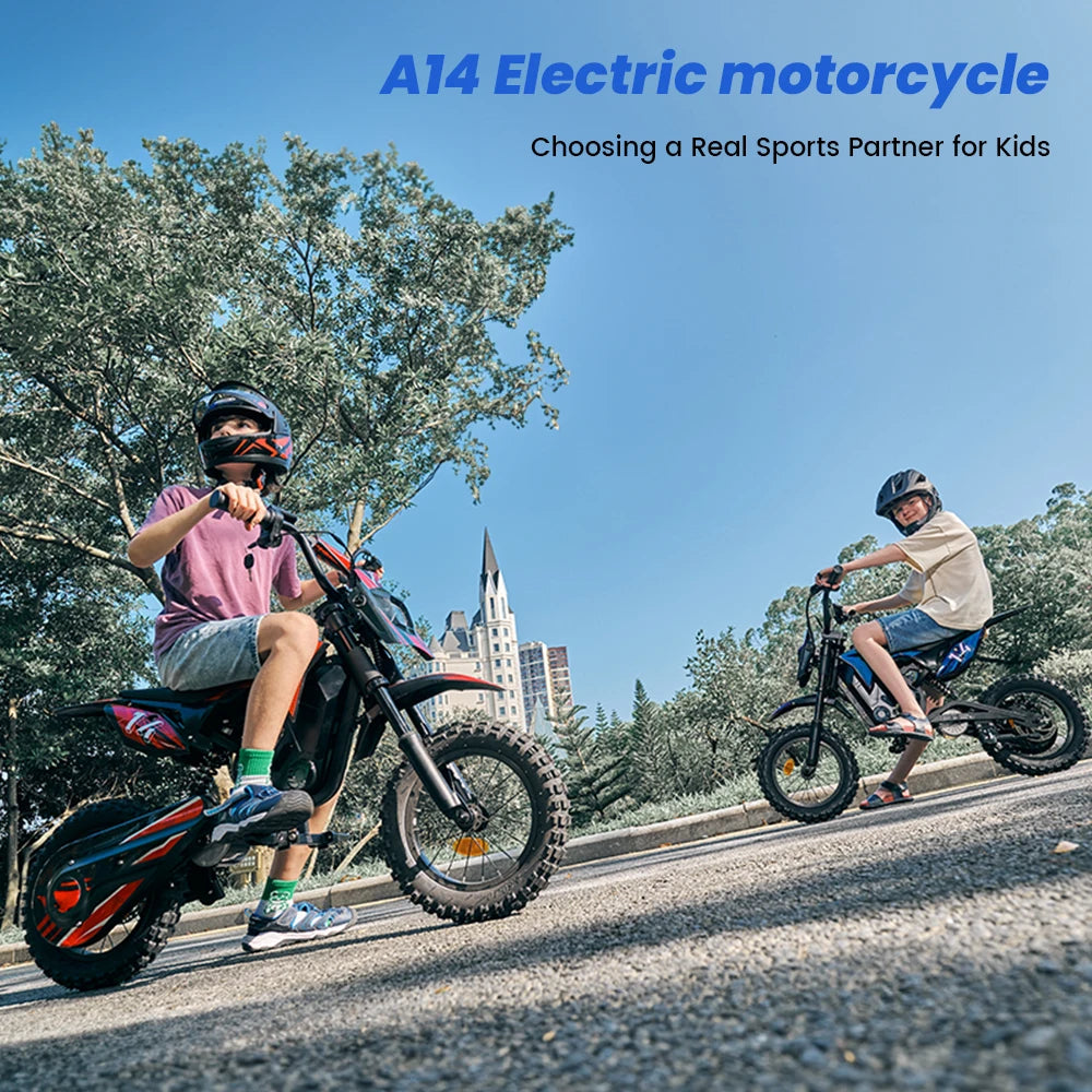 iScooter Electric Dirt Bike for Kids 500W 5.2Ah Electric Motorcycle A14 27km/h Max Speed 14inch Trail Riding Off-Road Motorcycle