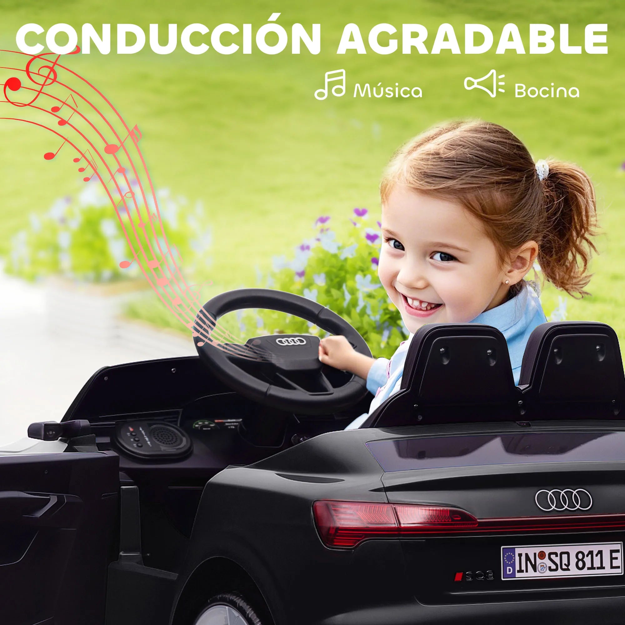 Aiyaplay Electric Car for Children Audi Q8 Etron Sportback with License Remote Control Headlights Horn and Music Gray