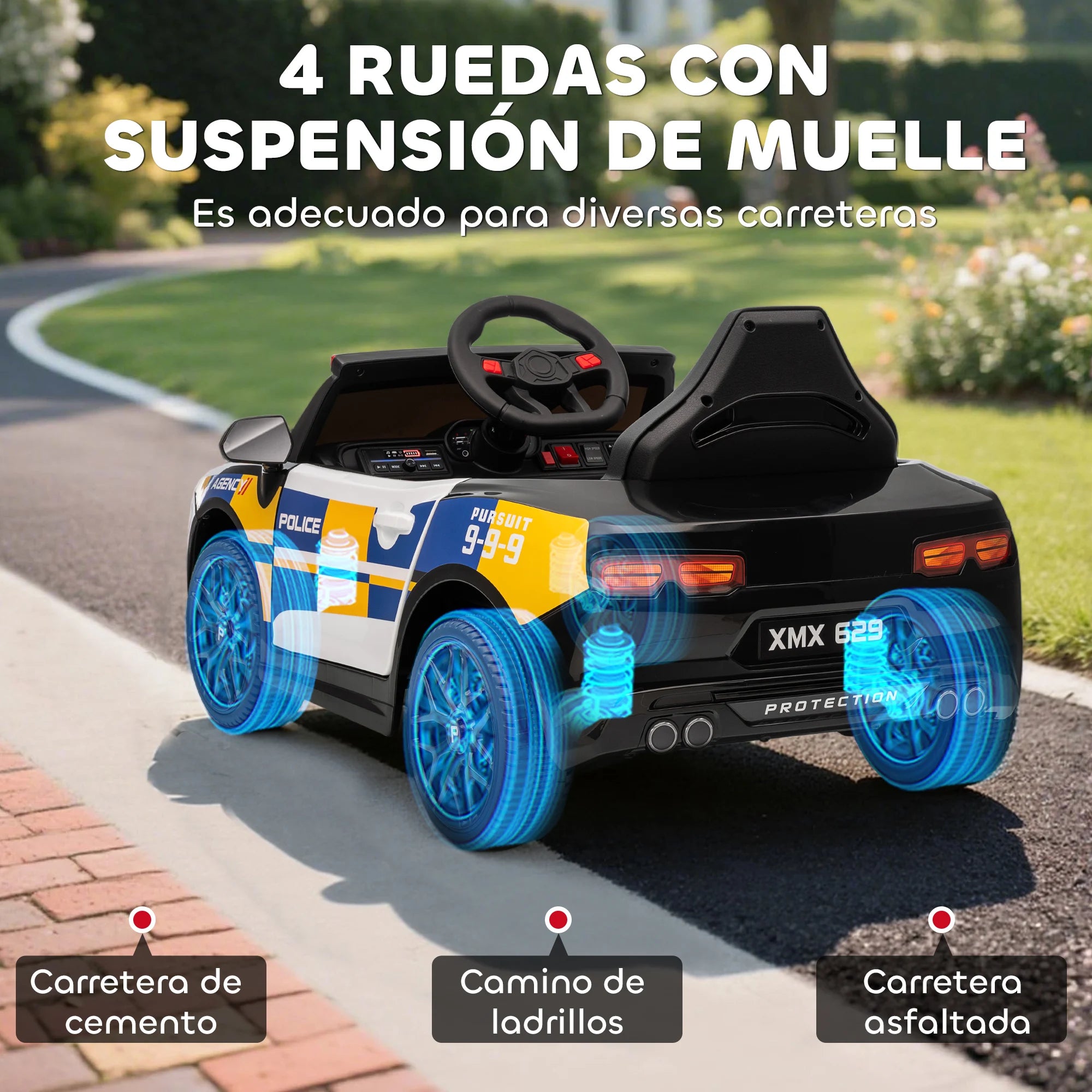Aiyaplay Electric Police Car for Children +3 Years Old 12V with 2.4g Remote Control Lights Siren Music