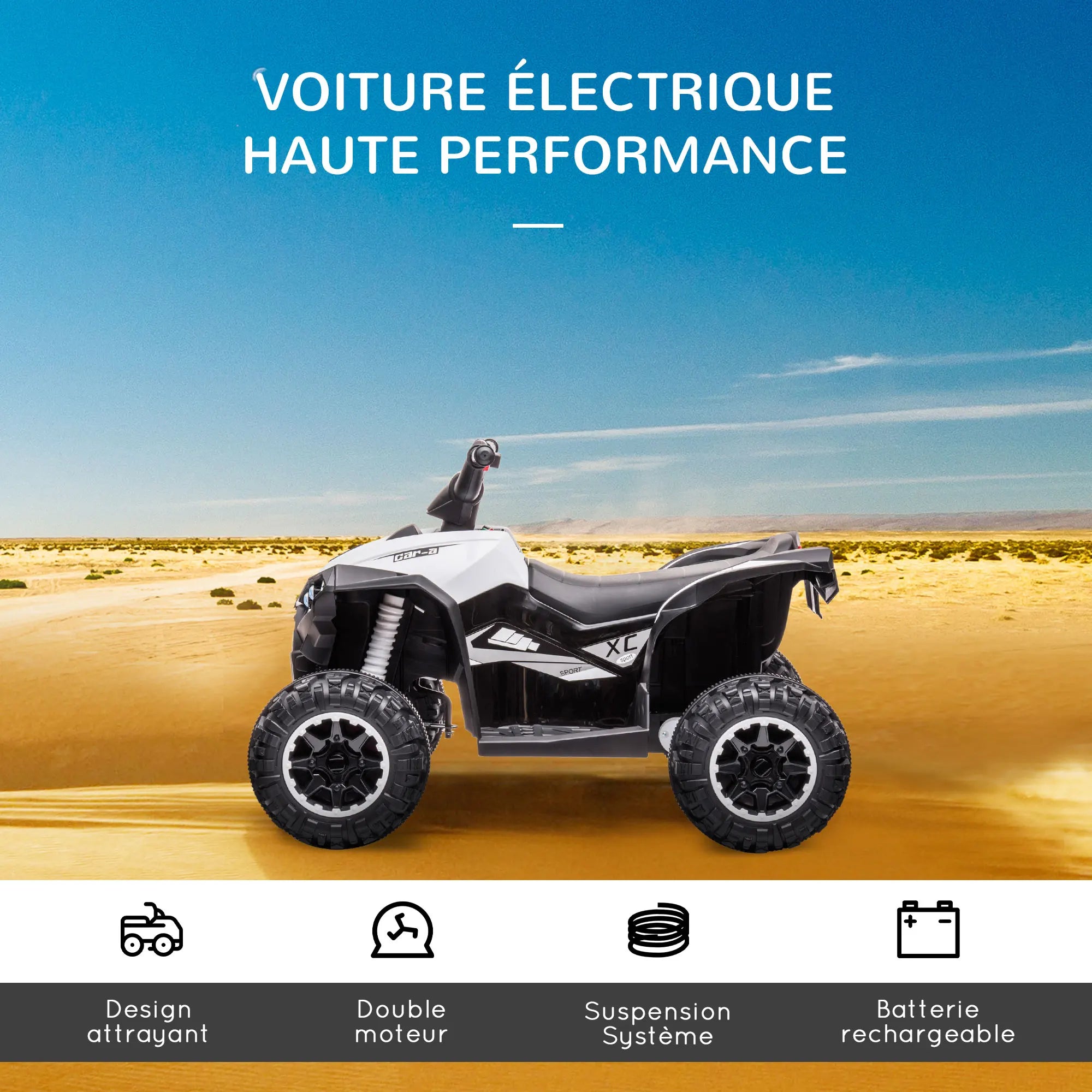 HOMCOM 12 V electric quad for children, electric car for kids with 2 motors and 2 speeds at 3–6 km/h, LED headlights, horn, for a child of