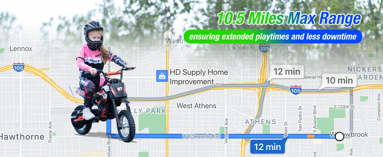 RCB R9X Kids Electric Motorcycle, 3 Adjustable Speeds, 36V 5.2Ah 300W Motor, 15km Range, 25km/h Max Speed, 12" Tires, Safe & Comfortable Design, Children Electric Motorcycle, Ideal Electric Motorcycle Gift for Kids