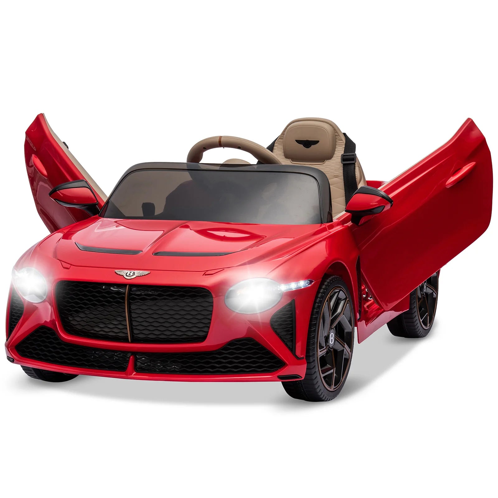 12V Ride-On Car for Kids Electric Car Children 3-8 Years with Child Safety, Scissor Door, Suspension, 3 Speed, LED Lights, Horn