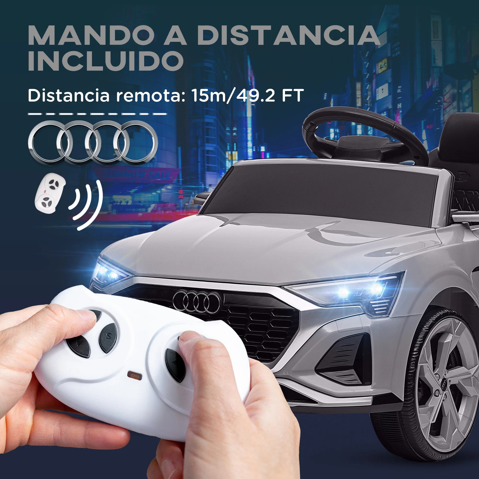 Aiyaplay Electric Car for Children Audi Q8 Etron Sportback with License Remote Control Headlights Horn and Music Gray