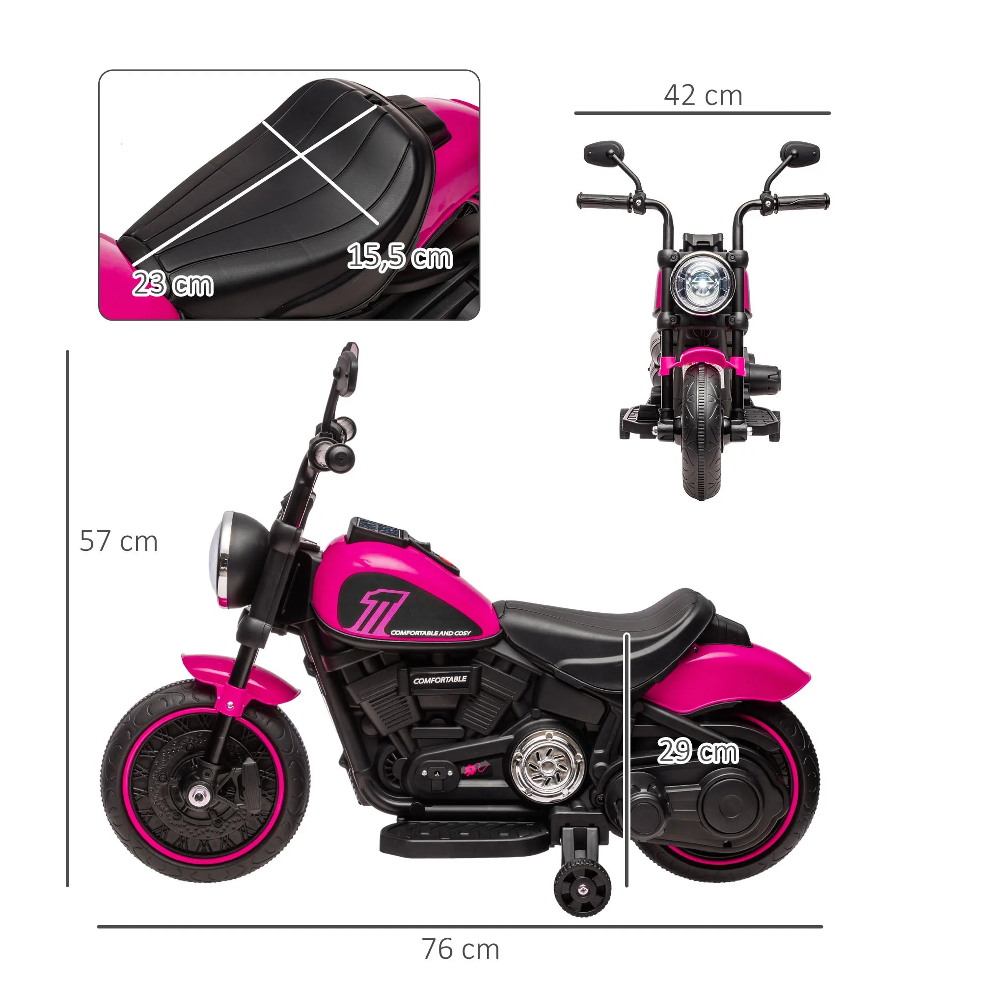 Electric Motorcycle for Children 18-36 Months with 6V Battery Headlight and Detachable Auxiliary Wheels