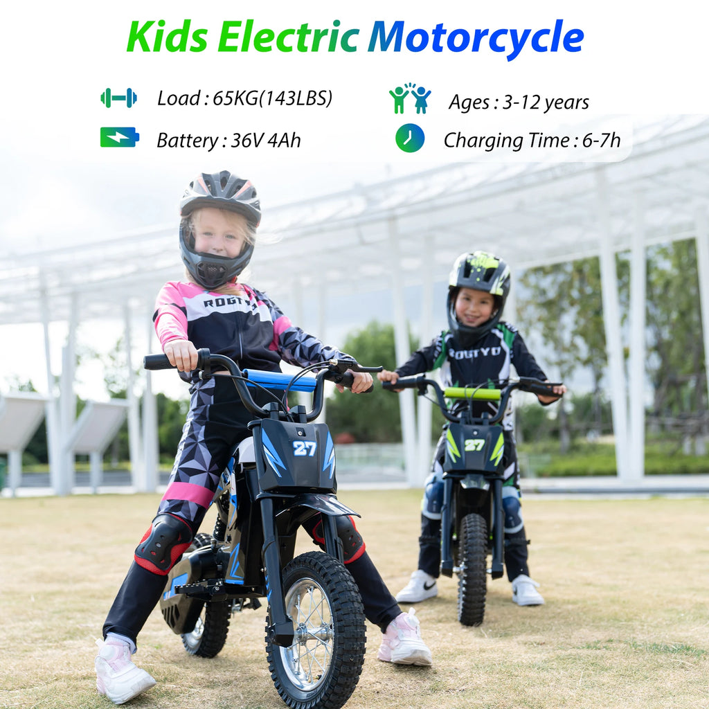 RCB R9X Kids Electric Motorcycle, 3 Adjustable Speeds, 36V 5.2Ah 300W Motor, 15km Range, 25km/h Max Speed, 12" Tires, Safe & Comfortable Design, Children Electric Motorcycle, Ideal Electric Motorcycle Gift for Kids