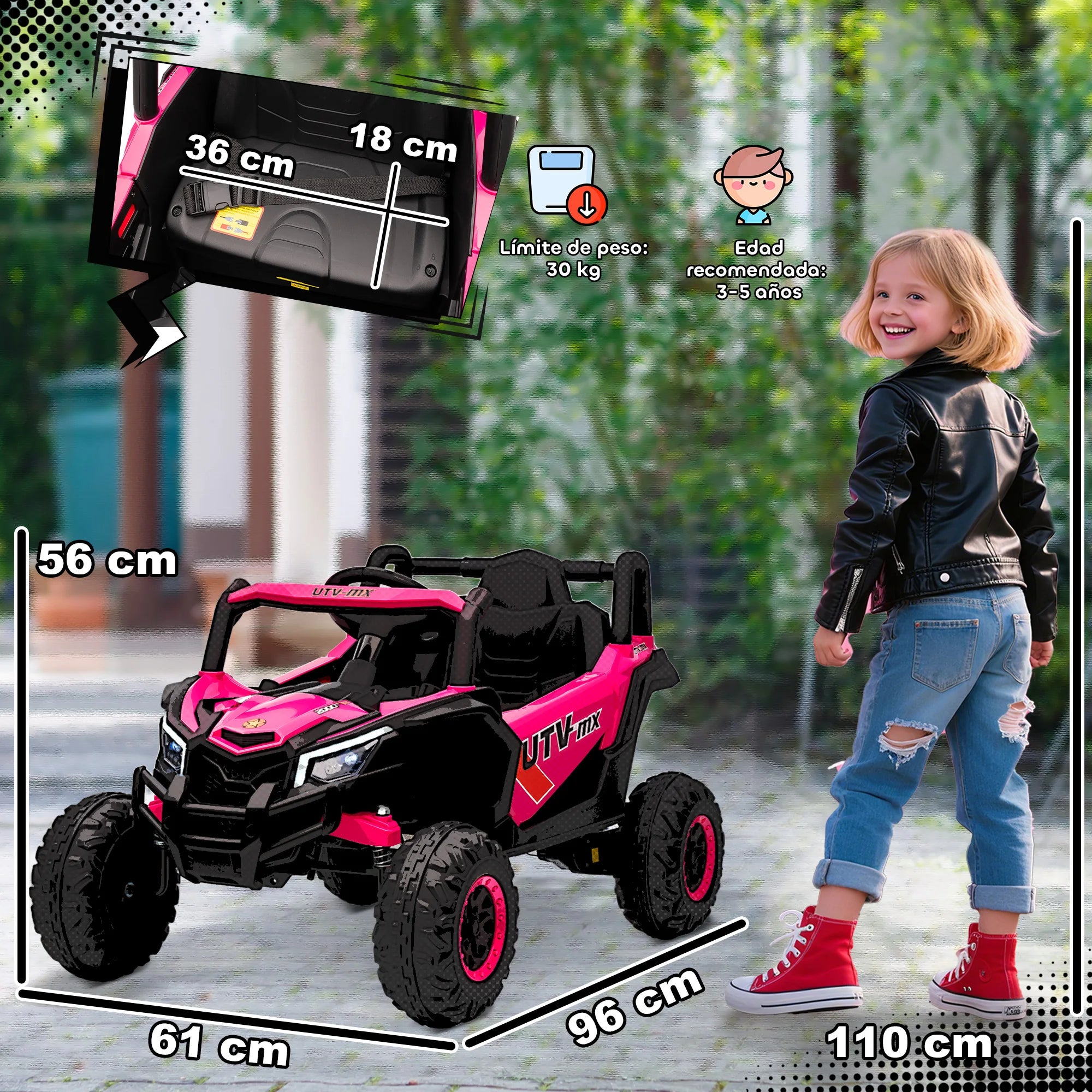 Aiyaplay Electric Car for Children Utv 12V with 2 Motors 2.4g Remote Control Speed up to 7 Km/H Suspension System