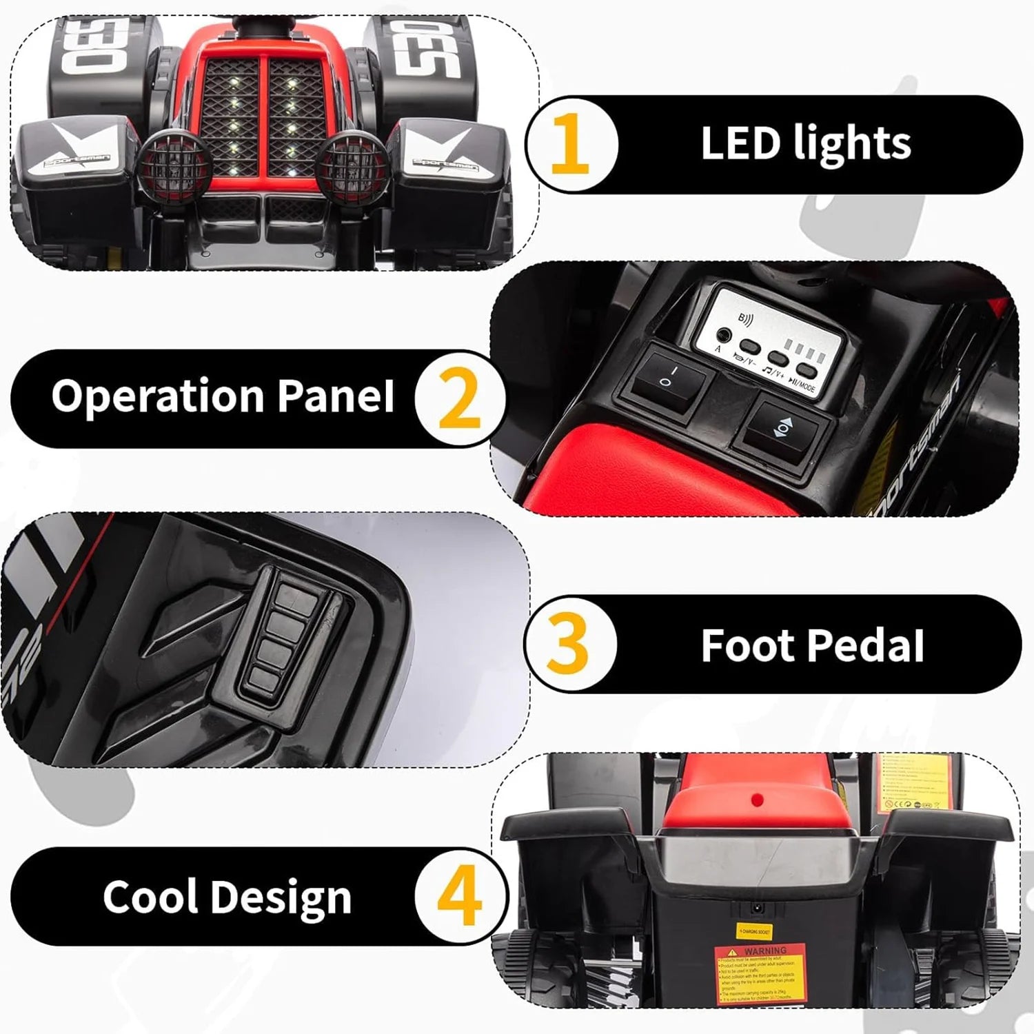 6V Kids Ride on Car Electric Quad ATV with Forward/Reverse Gear, Music and Horn Battery Powered Electric Vehicle for 3+ years