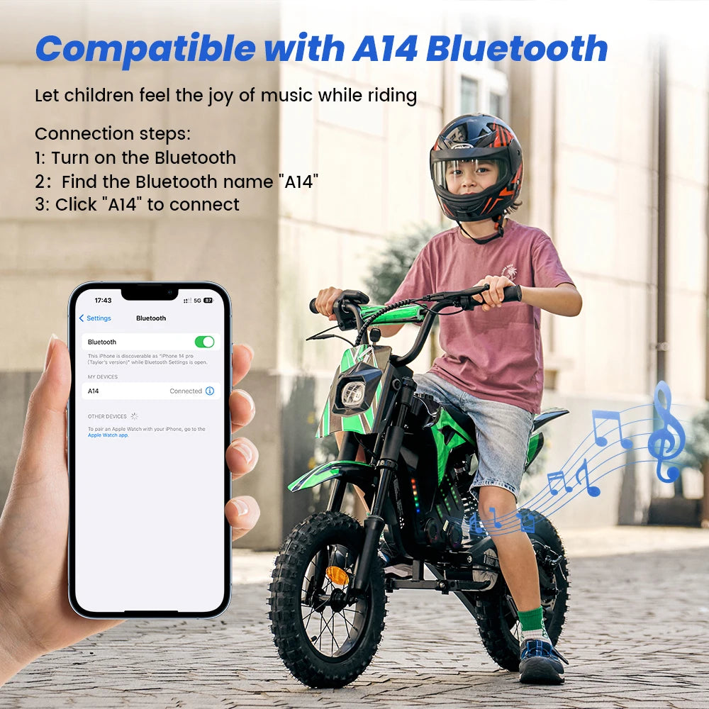 iScooter Electric Dirt Bike for Kids 500W 5.2Ah Electric Motorcycle A14 27km/h Max Speed 14inch Trail Riding Off-Road Motorcycle
