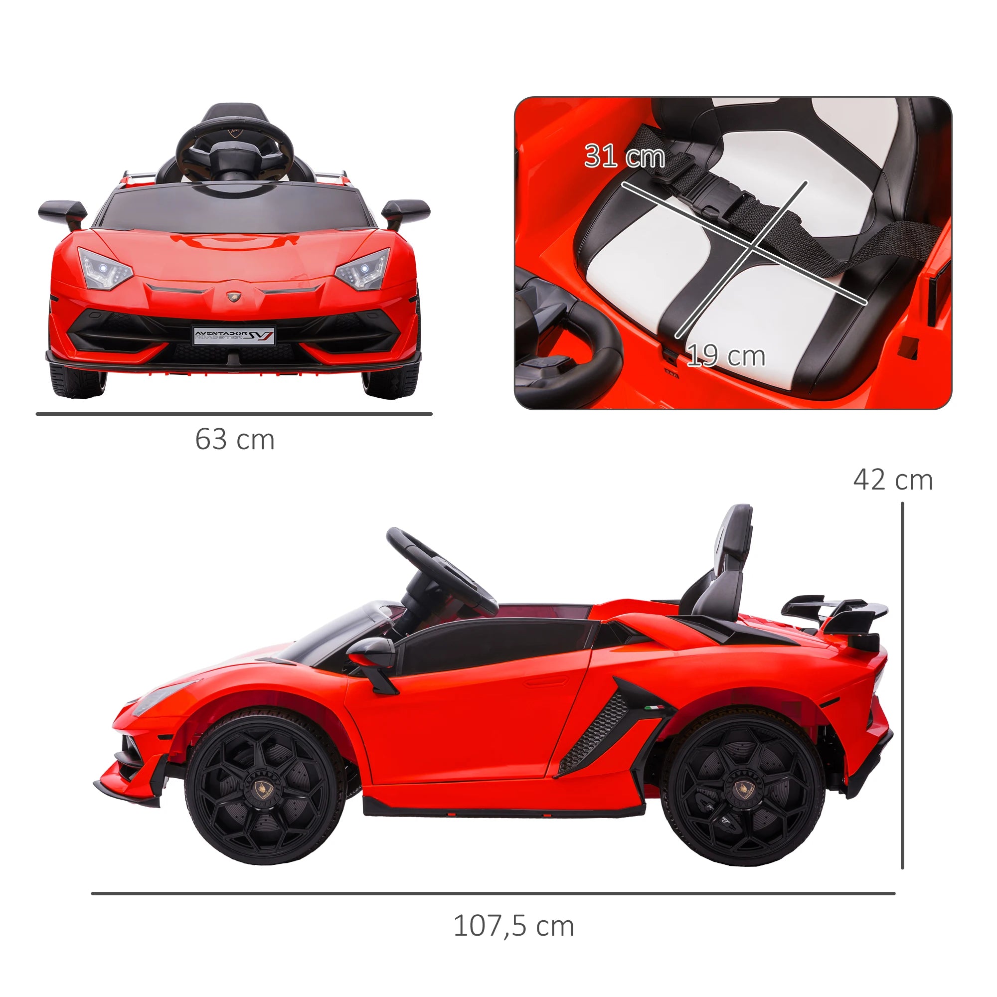 HOMCOM electric car Lamborghini for kids with MP3 red lights
