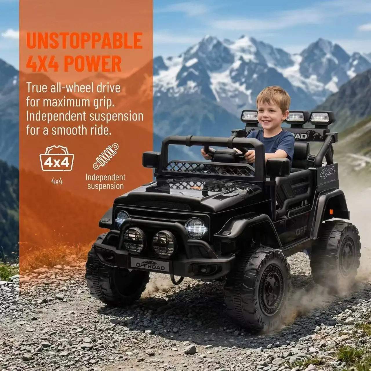HAUSPROFI 12V Kids Electric Car, With Remote Control,Seat Belt,LED Lights,ATV 4 Wheels,Bluetooth Speaker,3-Speeds,Suspension, for 3+ Years