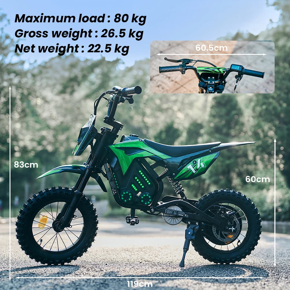 iScooter Electric Dirt Bike for Kids 500W 5.2Ah Electric Motorcycle A14 27km/h Max Speed 14inch Trail Riding Off-Road Motorcycle
