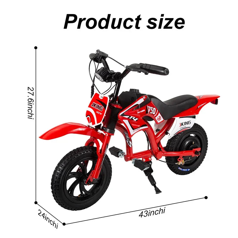 Children's Electric Motorcycle, 200W Electric Cross Bike for Children 12" Tires 16km/h Max Speed 12km Range LED Headlight LCD Display Double Disc Brake for Age 3-8 Years