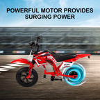 Children's Electric Motorcycle, 200W Electric Cross Bike for Children 12" Tires 16km/h Max Speed 12km Range LED Headlight LCD Display Double Disc Brake for Age 3-8 Years