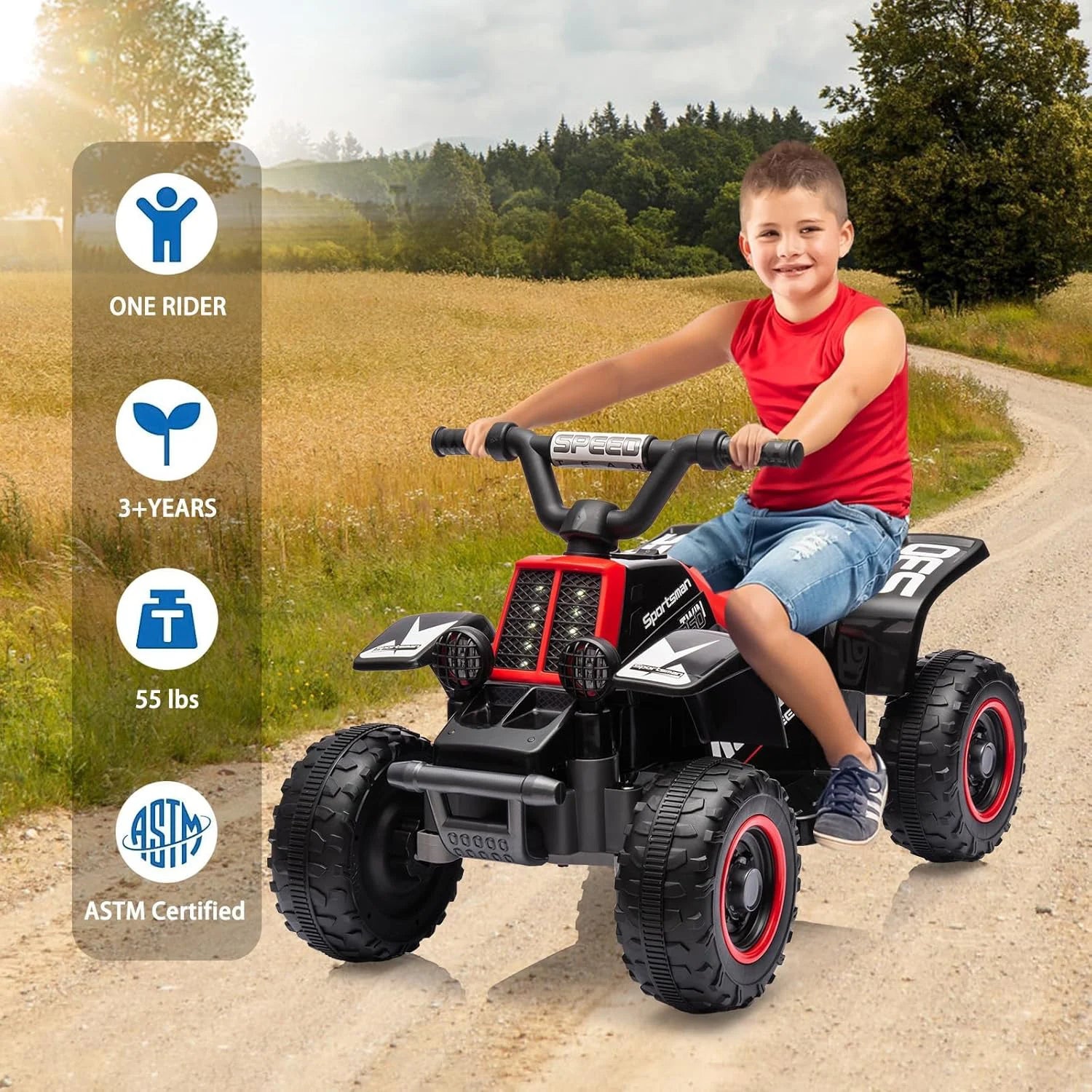 6V Kids Ride on Car Electric Quad ATV with Forward/Reverse Gear, Music and Horn Battery Powered Electric Vehicle for 3+ years