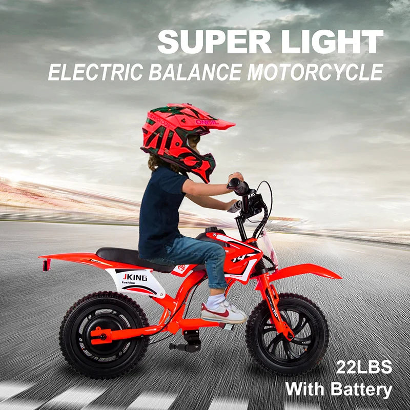 Children's Electric Motorcycle, 200W Electric Cross Bike for Children 12" Tires 16km/h Max Speed 12km Range LED Headlight LCD Display Double Disc Brake for Age 3-8 Years
