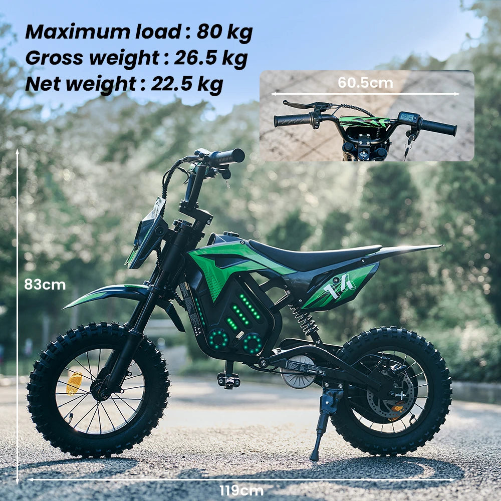 iScooter Electric Dirt Bike for Kids 500W 5.2Ah Electric Motorcycle A14 27km/h Max Speed 14inch Trail Riding Off-Road Motorcycle