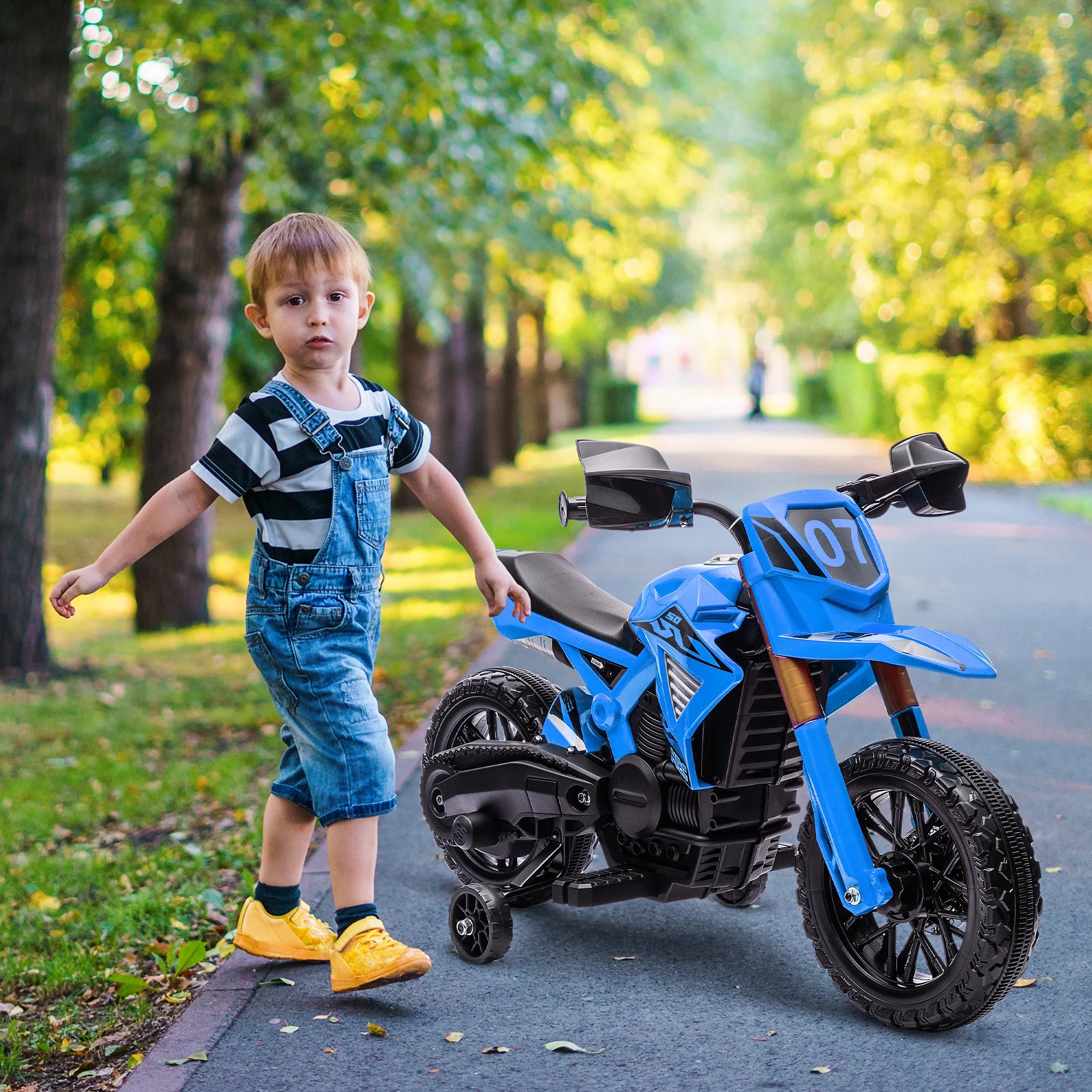 Aiyaplay Electric Motorcycle for Children +3 Years Old 12V Battery Motorcycle for Children with Training Wheels Grip Accelerator and Bo