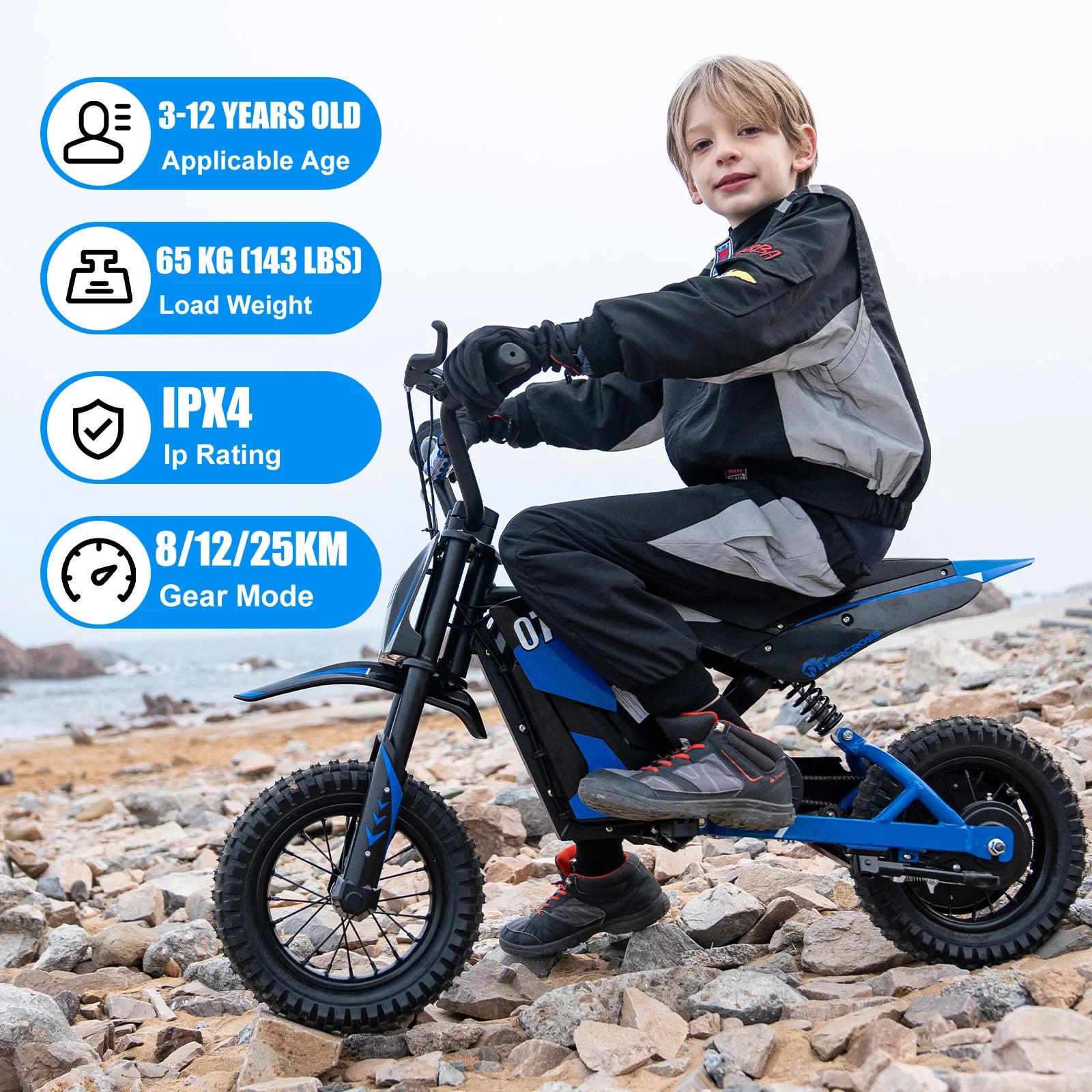 EVERCROSS TECH Children's Electric Motorbike EV12M-300W Motor, Max Speed 25 km/h, Range 15 km, 12-Inch Tires