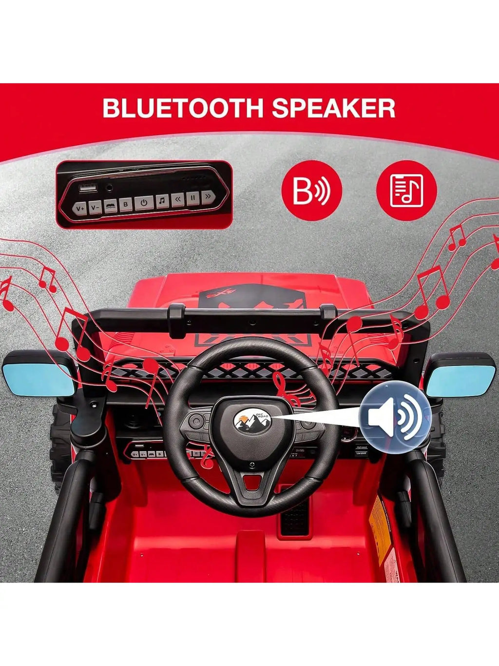 HAUSPROFI 12V Kids Electric Car, With Remote Control,Seat Belt,LED Lights,ATV 4 Wheels,Bluetooth Speaker,3-Speeds,Suspension, for 3+ Years