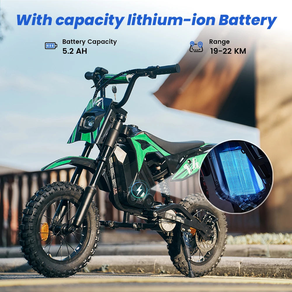 iScooter Electric Dirt Bike for Kids 500W 5.2Ah Electric Motorcycle A14 27km/h Max Speed 14inch Trail Riding Off-Road Motorcycle
