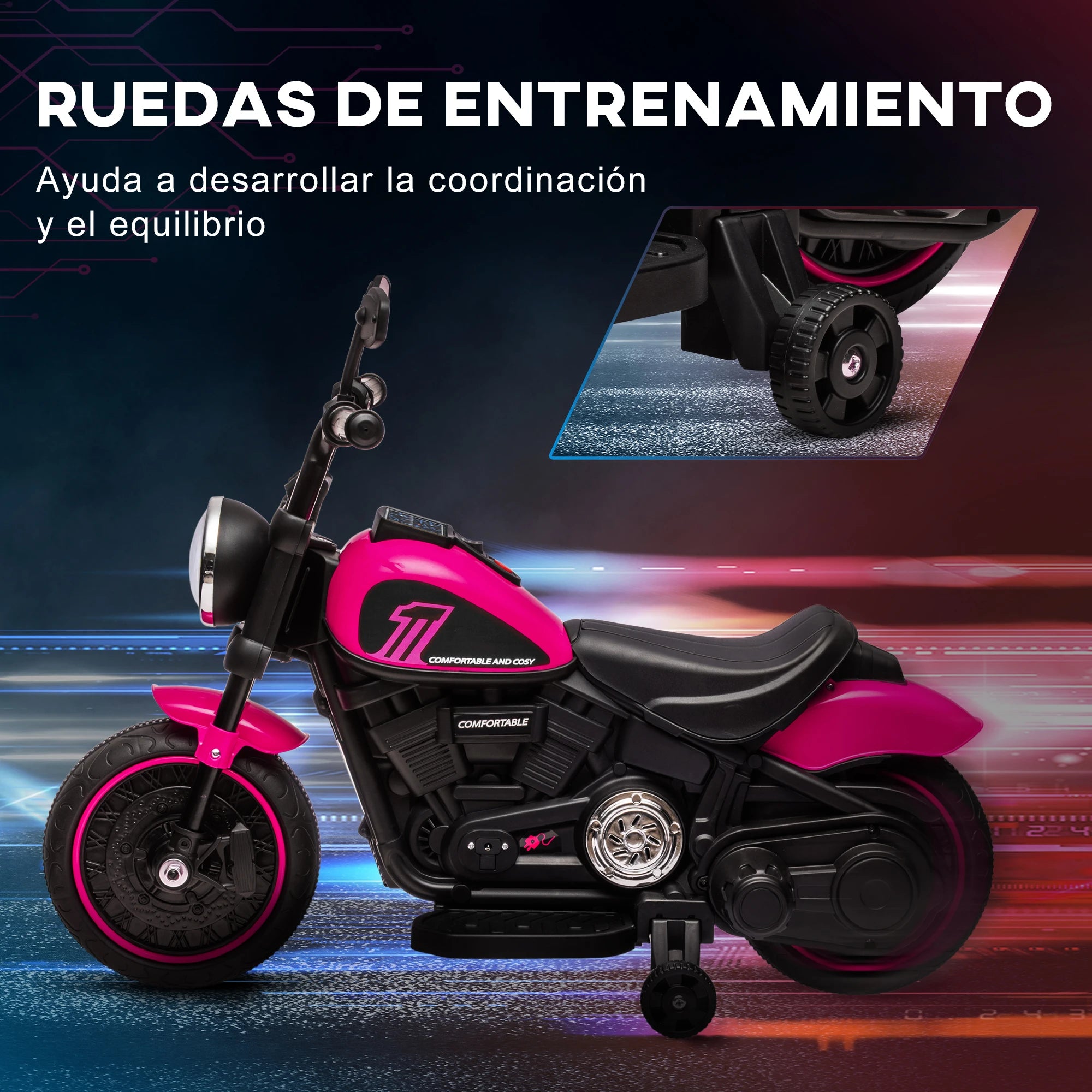 Electric Motorcycle for Children 18-36 Months with 6V Battery Headlight and Detachable Auxiliary Wheels