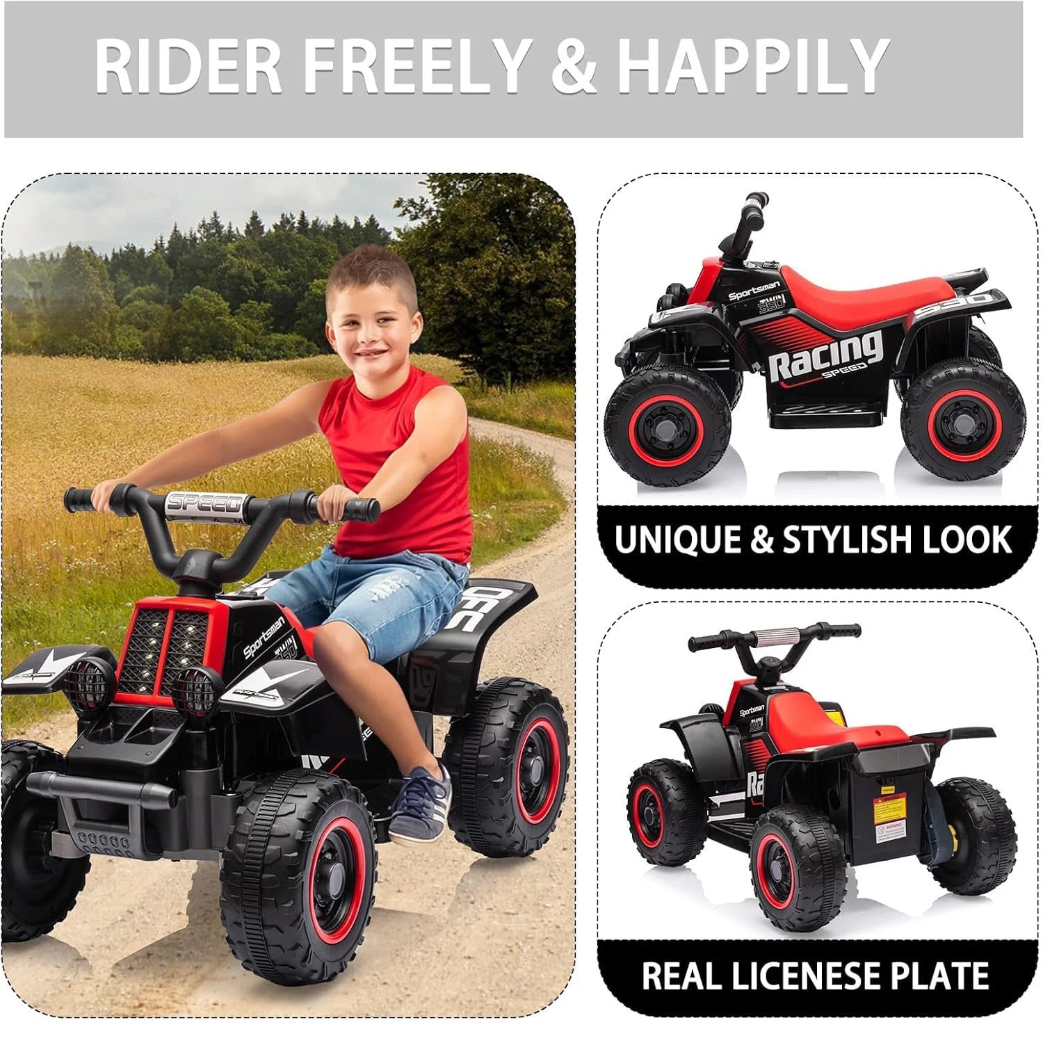 6V Kids Ride on Car Electric Quad ATV with Forward/Reverse Gear, Music and Horn Battery Powered Electric Vehicle for 3+ years
