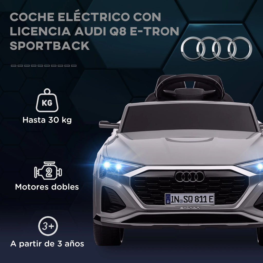 Aiyaplay Electric Car for Children Audi Q8 Etron Sportback with License Remote Control Headlights Horn and Music Gray