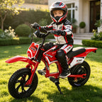 Children's Electric Motorcycle, 200W Electric Cross Bike for Children 12" Tires 16km/h Max Speed 12km Range LED Headlight LCD Display Double Disc Brake for Age 3-8 Years