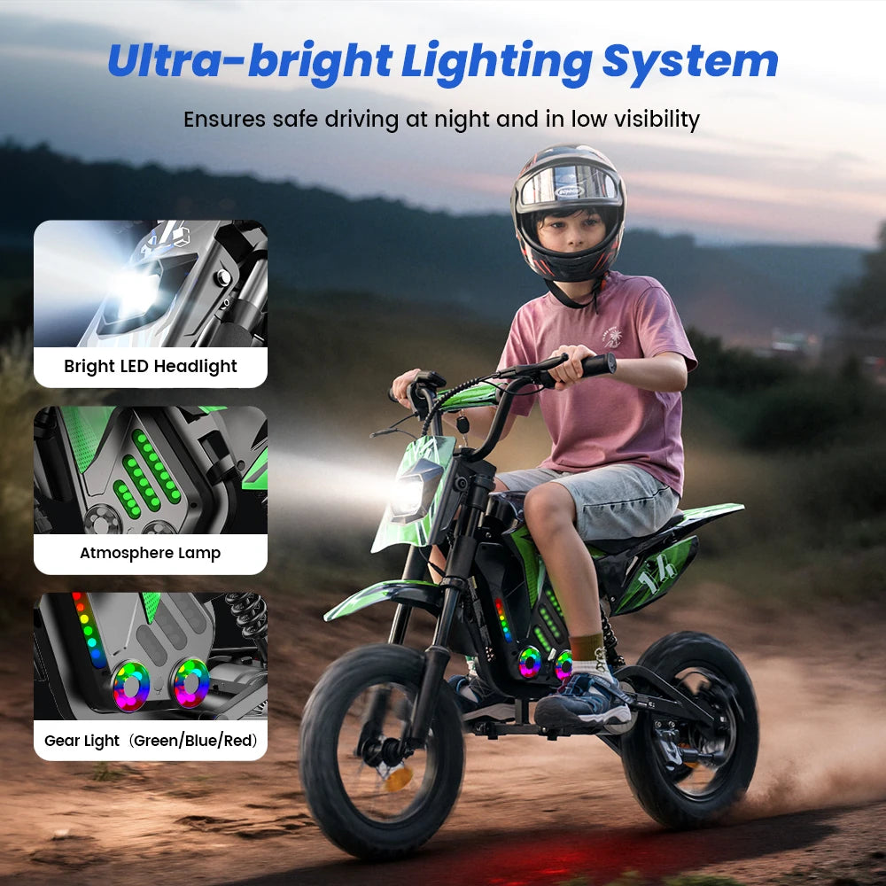 iScooter Electric Dirt Bike for Kids 500W 5.2Ah Electric Motorcycle A14 27km/h Max Speed 14inch Trail Riding Off-Road Motorcycle