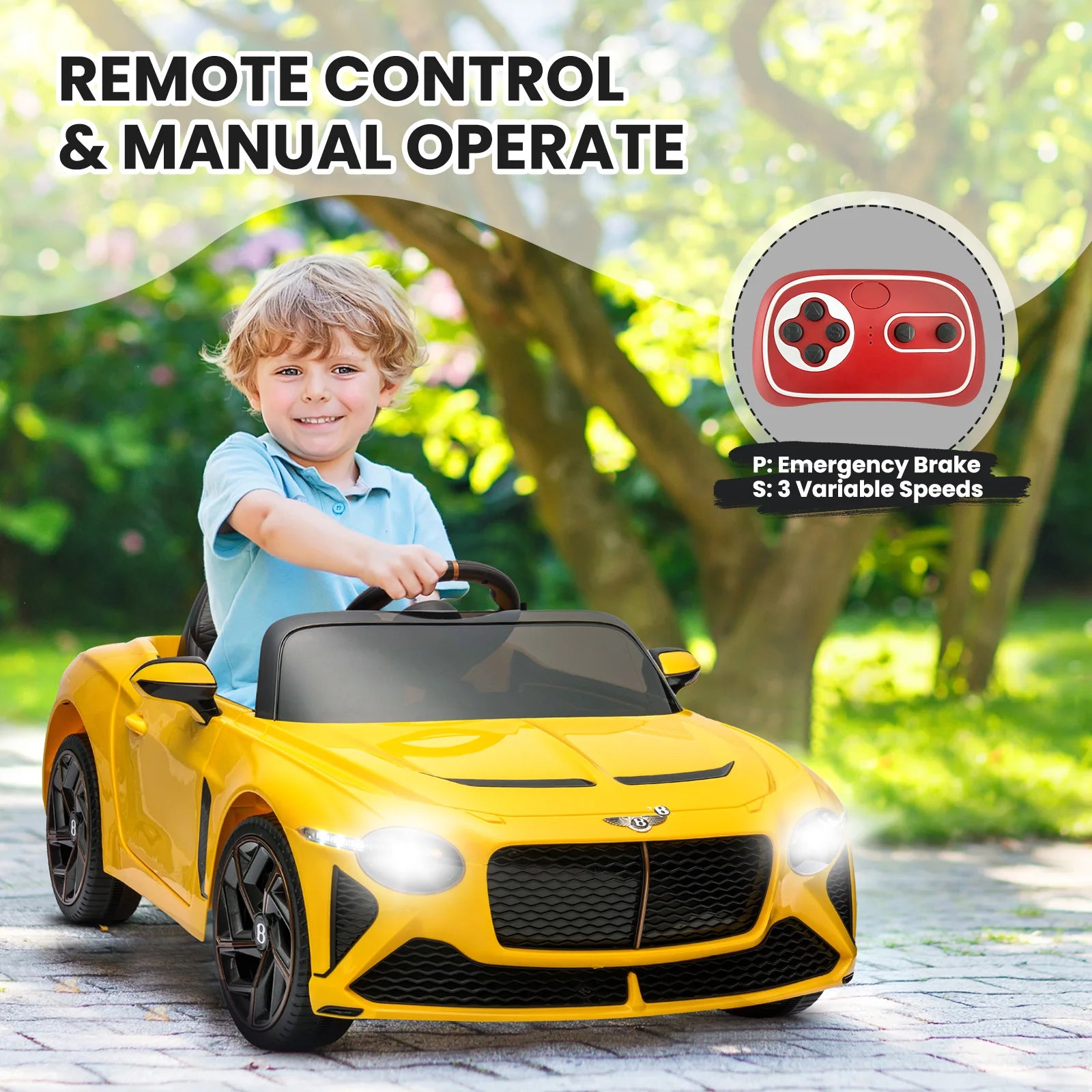 12V Ride-On Car for Kids Electric Car Children 3-8 Years with Child Safety, Scissor Door, Suspension, 3 Speed, LED Lights, Horn