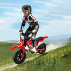 Children's Electric Motorcycle, 200W Electric Cross Bike for Children 12" Tires 16km/h Max Speed 12km Range LED Headlight LCD Display Double Disc Brake for Age 3-8 Years