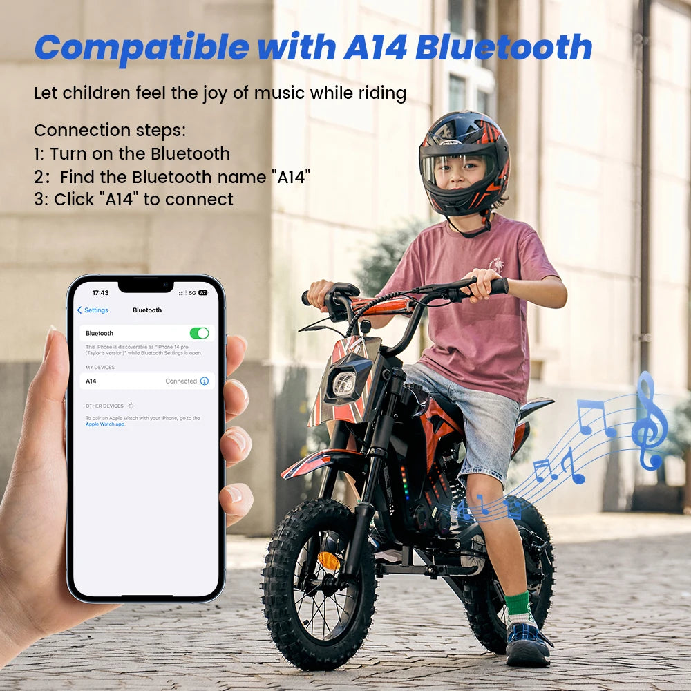 iScooter Electric Dirt Bike for Kids 500W 5.2Ah Electric Motorcycle A14 27km/h Max Speed 14inch Trail Riding Off-Road Motorcycle