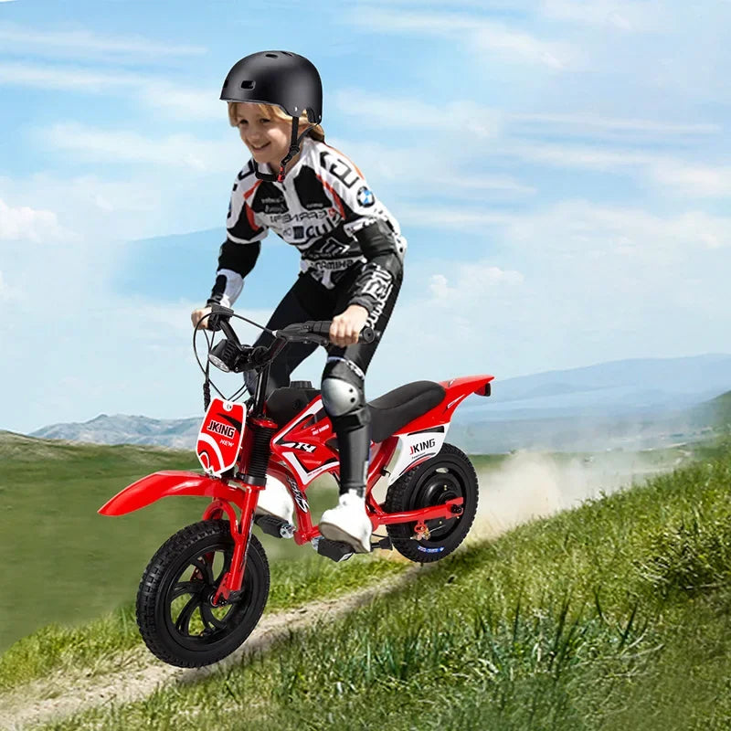 Children's Electric Motorcycle, 200W Electric Cross Bike for Children 12" Tires 16km/h Max Speed 12km Range LED Headlight LCD Display Double Disc Brake for Age 3-8 Years